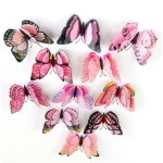 3D double butterflies with magnet, house or event decorations, set of 12 pieces, pink color, A12